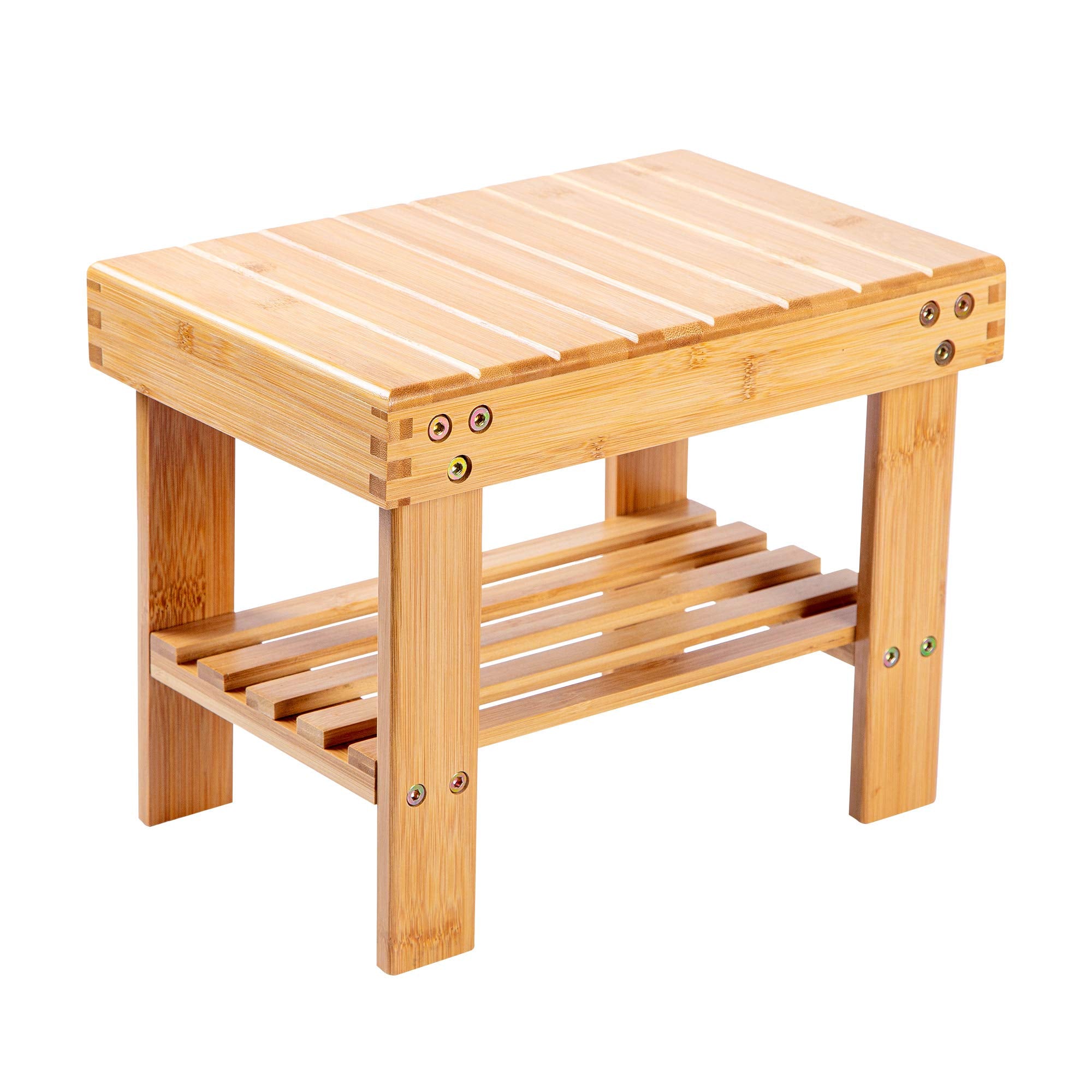 VaeFae Bamboo Small Seat Stool for Kids, Foot Rest Shaving Stool,Storage Shelf, Durable Lightweight and Anti Slip, for Home, Bat